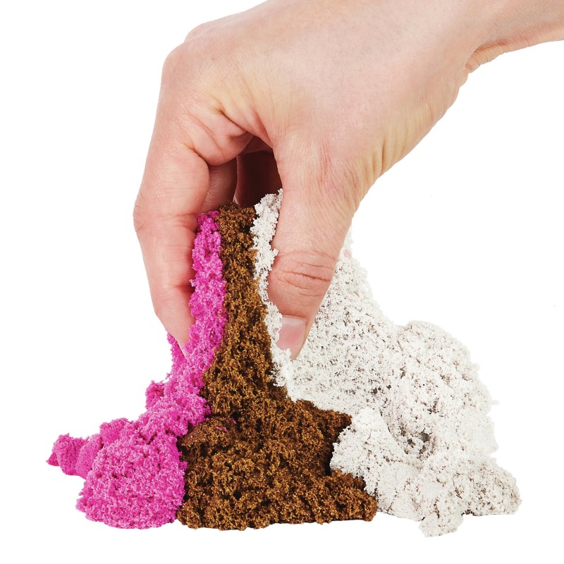 Kinetic Sand - ARENA MÁGICA - SET DELICIAS HELADAS - 454g de Arena de 3 Aromas y 6 Herramientas - Kit Manualidades Niños -