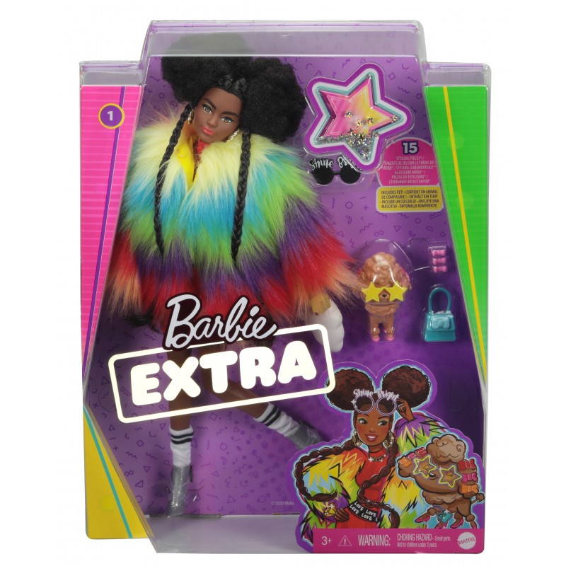 Barbie Extra Doll No1 in Rainbow Coat with Pet Poodle