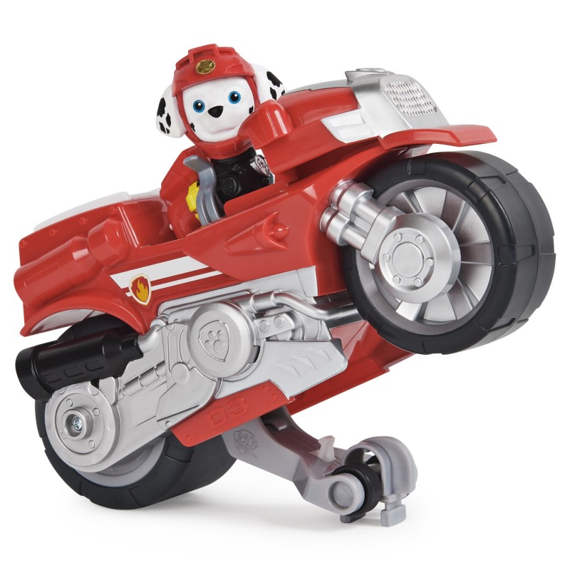 PAW Patrol , Moto Pups Marshall’s Deluxe Pull Back Motorcycle Vehicle with Wheelie Feature and Figure