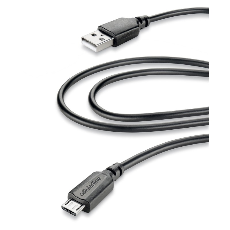 Cellularline USB Data Cable Home - Micro USB Cavo per la ricarica e sincronizzazione dei dati, comodo per prese distanti. Nero