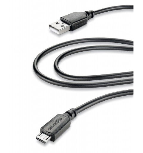 Cellularline USB Data Cable Home - Micro USB Cavo per la ricarica e sincronizzazione dei dati, comodo per prese distanti. Nero