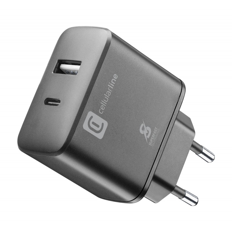 Cellularline Dual Super Fast Charger 25W - Samsung Caricabatterie da rete 2 porte USB e USB-C con tecnologia Super Fast Charge