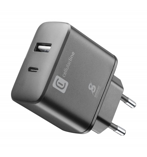 Cellularline Dual Super Fast Charger 25W - Samsung Caricabatterie da rete 2 porte USB e USB-C con tecnologia Super Fast Charge