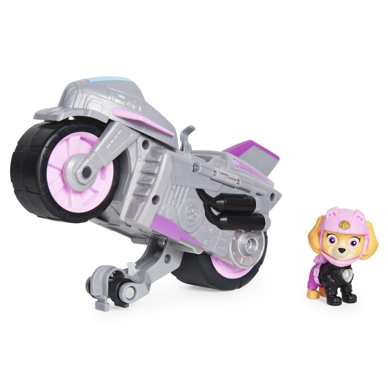 PAW Patrol Moto Pups Skyes Motorrad mit Spielfigur, Fahrzeug mit Rückzugs- und Wheelie-Funktion, ab 3 Jahren, Basis Fahrzeug