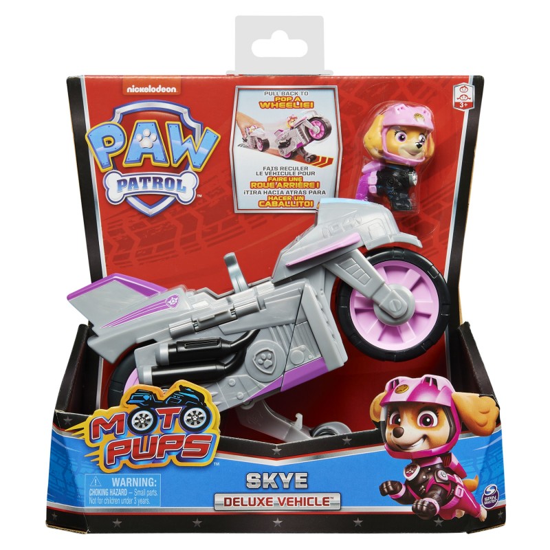 PAW Patrol Moto Pups Skyes Motorrad mit Spielfigur, Fahrzeug mit Rückzugs- und Wheelie-Funktion, ab 3 Jahren, Basis Fahrzeug