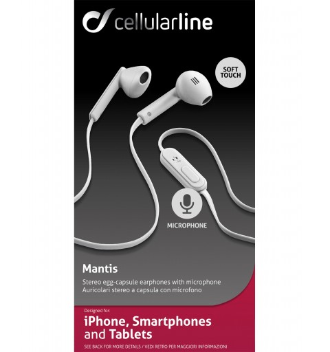 Cellularline Mantis - Universale Auricolari stereo a capsula con microfono e tasto di risposta Bianco