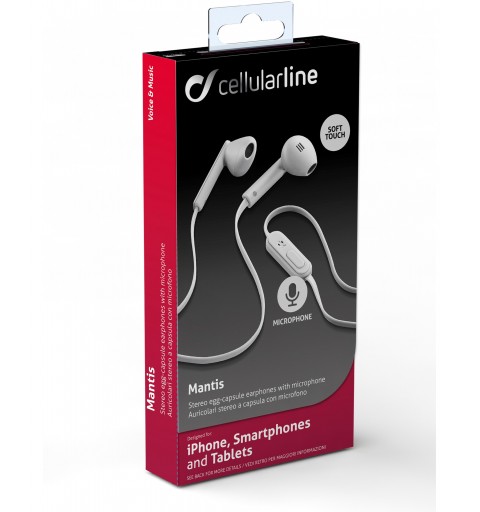 Cellularline Mantis - Universale Auricolari stereo a capsula con microfono e tasto di risposta Bianco