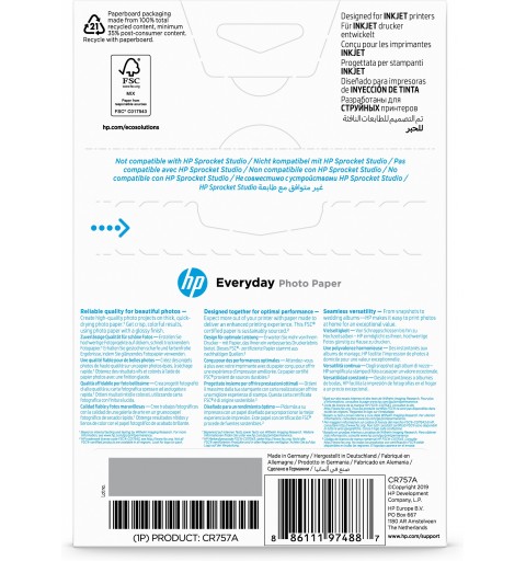 HP Everyday Glossy Photo Paper-100 sht 10 x 15 cm