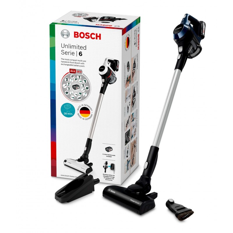 Bosch Serie 6 BBS611PCK aspiradora de mano Azul, Plata Sin bolsa