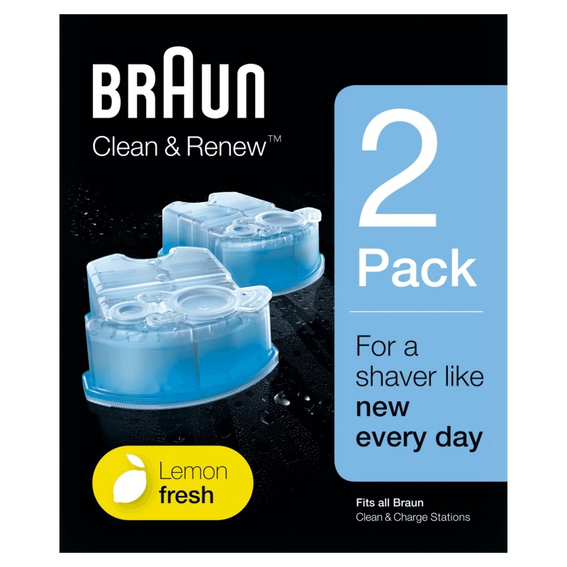 Braun Cartouches De Recharge Clean & Renew CCR, Nettoyant Pour Rasoir Pack De 2