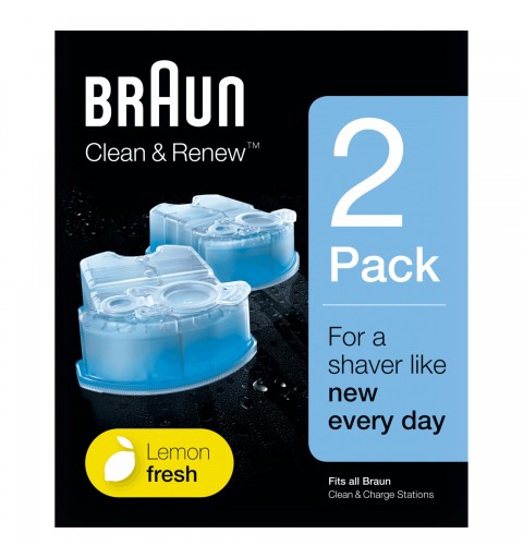 Braun Cartouches De Recharge Clean & Renew CCR, Nettoyant Pour Rasoir Pack De 2