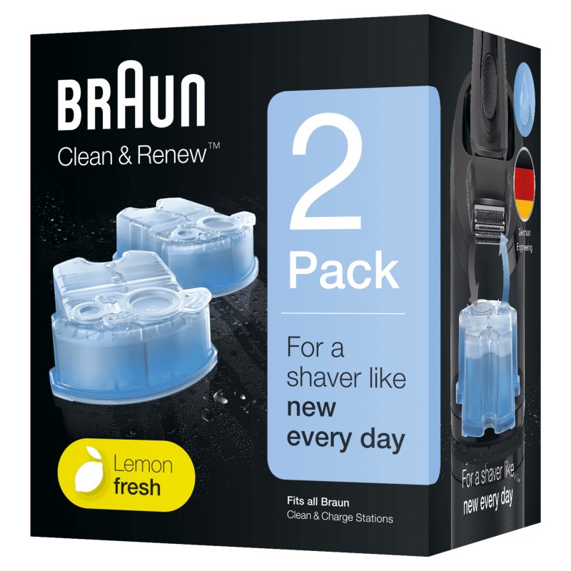 Braun Cartouches De Recharge Clean & Renew CCR, Nettoyant Pour Rasoir Pack De 2