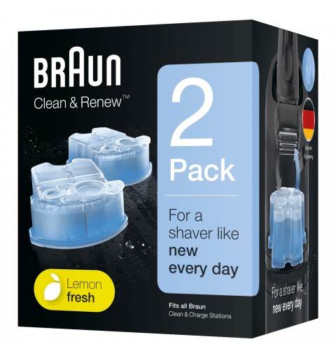 Braun Cartouches De Recharge Clean & Renew CCR, Nettoyant Pour Rasoir Pack De 2