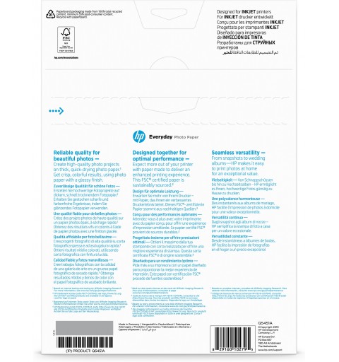 HP Confezione da 25 fogli carta fotografica lucida Everyday A4 210 x 297 mm