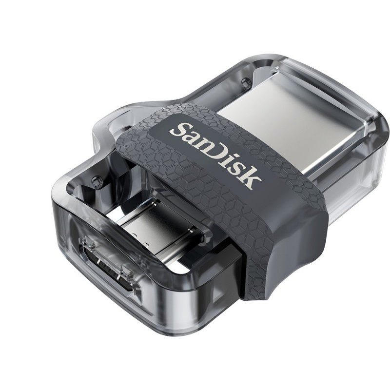 SanDisk Ultra Dual m3.0 USB flash drive 32 GB USB Type-A Micro-USB 3.2 Gen 1 (3.1 Gen 1) Black, Silver, Transparent