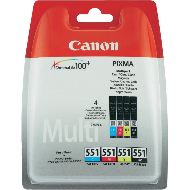 Canon CLI-551 C M Y BK w sec cartouche d'encre 4 pièce(s) Original Rendement standard Noir, Cyan, Magenta, Jaune