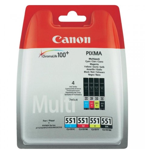 Canon CLI-551 C M Y BK w sec cartouche d'encre 4 pièce(s) Original Rendement standard Noir, Cyan, Magenta, Jaune