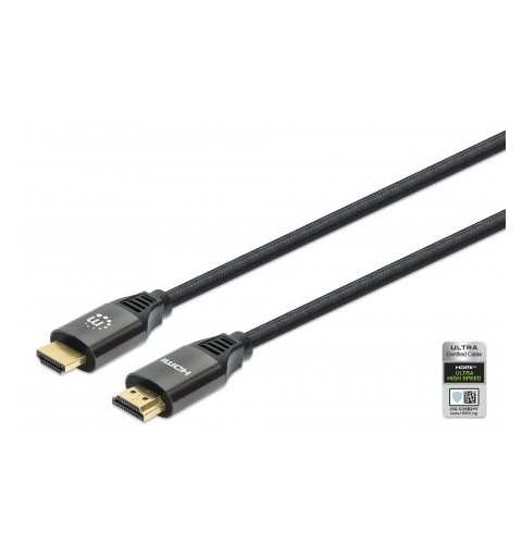 Manhattan HDMI Cable with Ethernet, 8K@60Hz (Ultra High Speed), 2m (Braided), Male to Male, Black, 4K@120Hz, Ultra HD 4k x 2k,