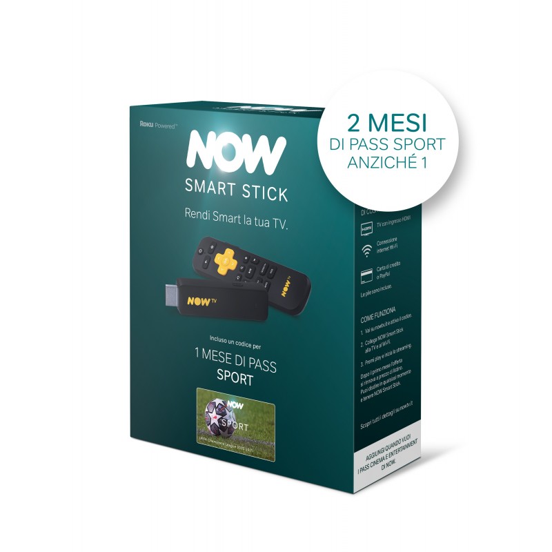 Now TV Smart Stick con i primi 2 mesi inclusi del Pass Sport di NOW