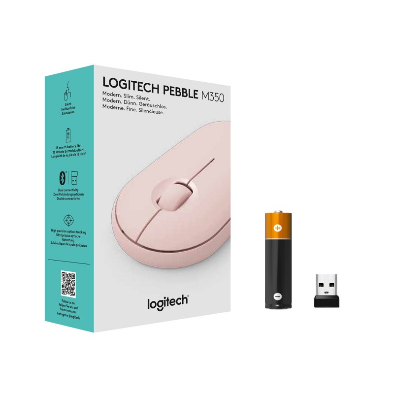 Logitech Pebble M350 Wireless mouse Ambidestro Wireless a RF + Bluetooth Ottico 1000 DPI