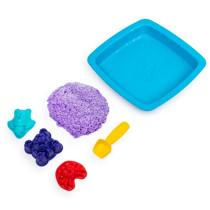 Kinetic Sand -ARENA MÁGICA - SET SANDBOX - Set con Arenero Niños, 454g de arena azul, morada o verde y 4 accesorios - Modelo