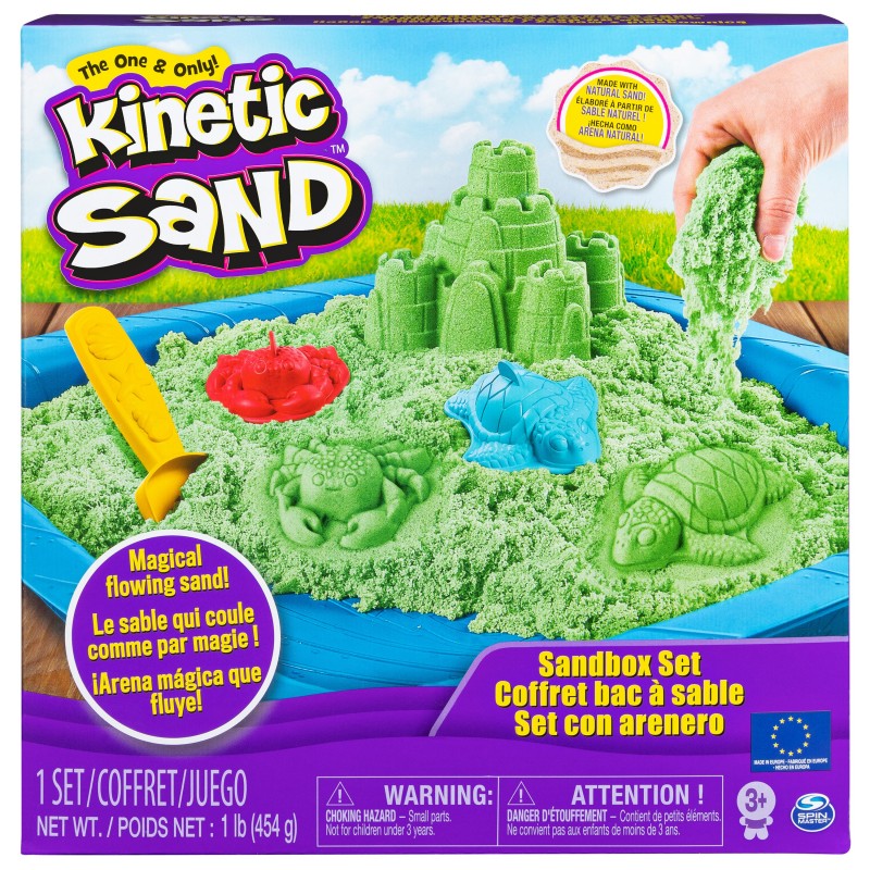 Kinetic Sand SABLE MAGIQUE - - COFFRET CHÂTEAU-BAC À SABLE 454 G + 4  ACCESSOIRES - Sable Cinétique