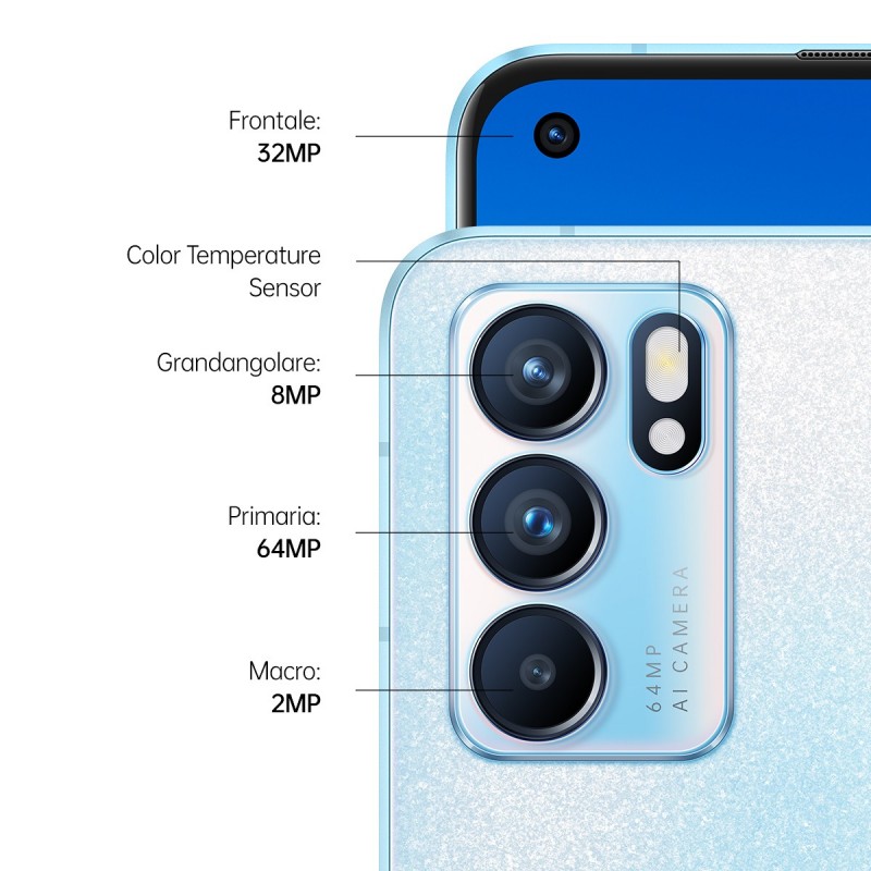 OPPO Reno 6 16,3 cm (6.43 Zoll) Dual-SIM ColorOS 11.3 5G USB Typ-C 8 GB 128 GB 4300 mAh Blau