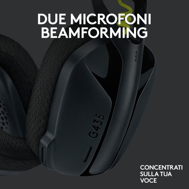 Logitech G Logitech G435 LIGHTSPEED Cuffie Gaming Wireless Bluetooth - Cuffie Over Ear Leggere, Microfoni Integrati, Batteria