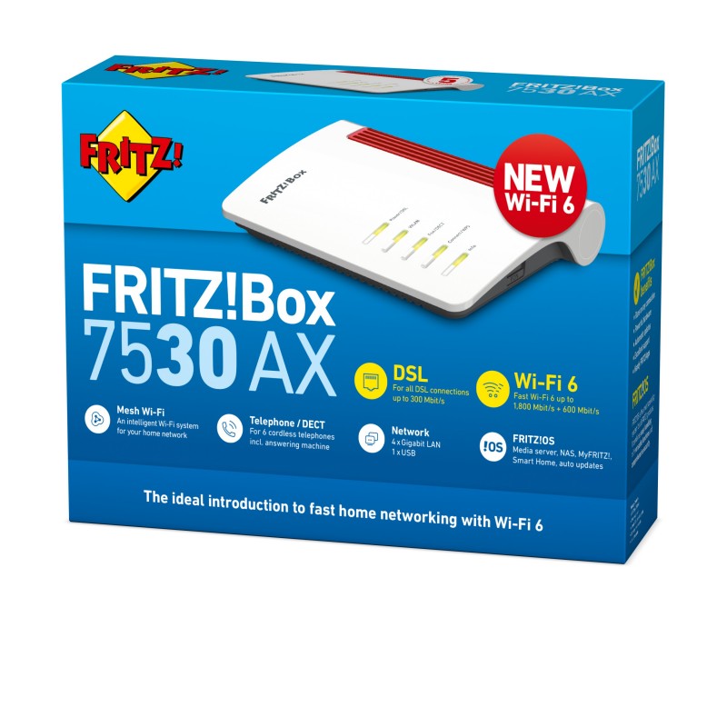 AVM FRITZ!Box 7530 AX router wireless Gigabit Ethernet Dual-band (2.4 GHz 5 GHz) 5G Rosso, Bianco