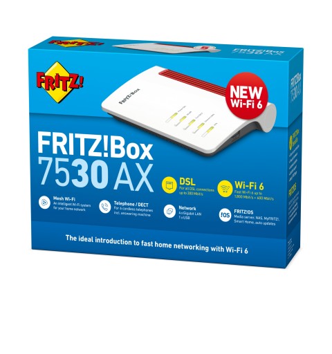 AVM FRITZ!Box 7530 AX router wireless Gigabit Ethernet Dual-band (2.4 GHz 5 GHz) 5G Rosso, Bianco