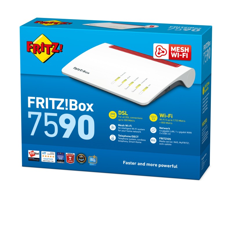 FRITZ! Box 7590 router inalámbrico Gigabit Ethernet Doble banda (2,4 GHz 5 GHz) 3G 4G Blanco