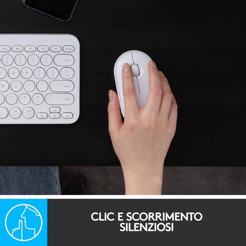 Logitech Pebble, mouse wireless con Bluetooth o ricevitore da 2,4 GHz, mouse per computer con clic silenzioso per laptop,
