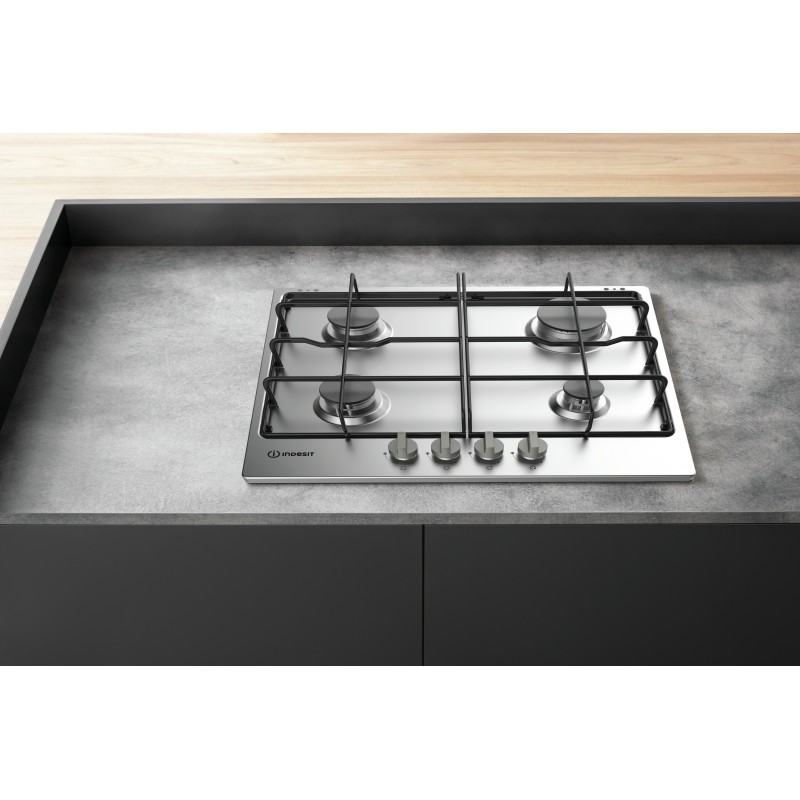 Indesit THP 642 IX I hob Black, Stainless steel Built-in Gas 4 zone(s)