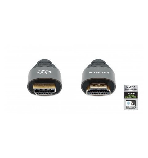 Manhattan HDMI Cable with Ethernet, 8K@60Hz (Ultra High Speed), 1m (Braided), Male to Male, Black, 4K@120Hz, Ultra HD 4k x 2k,