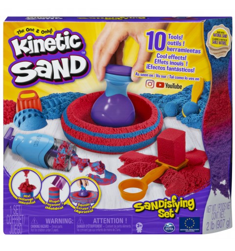 Kinetic Sand - ARENA MÁGICA - SET SANDISFYING - 907g de Arena Azul y Roja con 10 Moldes y Accesorios - Kit Manualidades Niños -