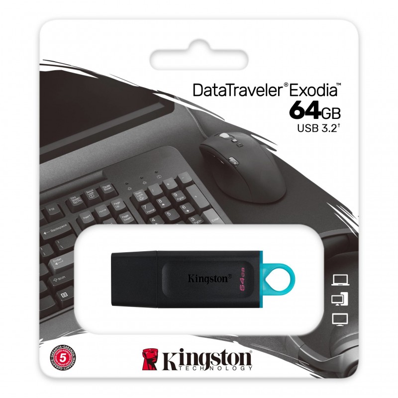 Kingston Technology DataTraveler Exodia unità flash USB 64 GB USB tipo A 3.2 Gen 1 (3.1 Gen 1) Nero