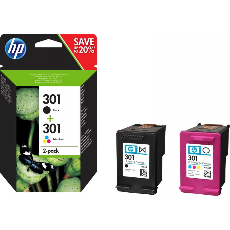 HP Pack de ahorro de 2 cartuchos de tinta original 301 negro Tri-color