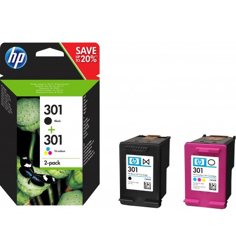 HP 301 pack de 2 cartouches d'encre noir trois couleurs authentiques