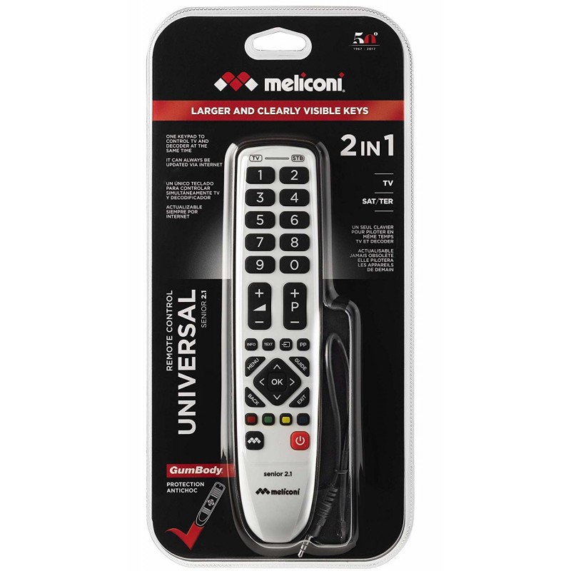 Meliconi Senior 2.1 mando a distancia IR inalámbrico TV, Sintonizador de TV Botones