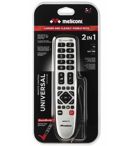 Meliconi Senior 2.1 mando a distancia IR inalámbrico TV, Sintonizador de TV Botones