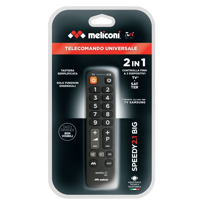 Meliconi Speedy 2.1 BIG mando a distancia IR inalámbrico Sintonizador de TV, Receptor de televisión Botones