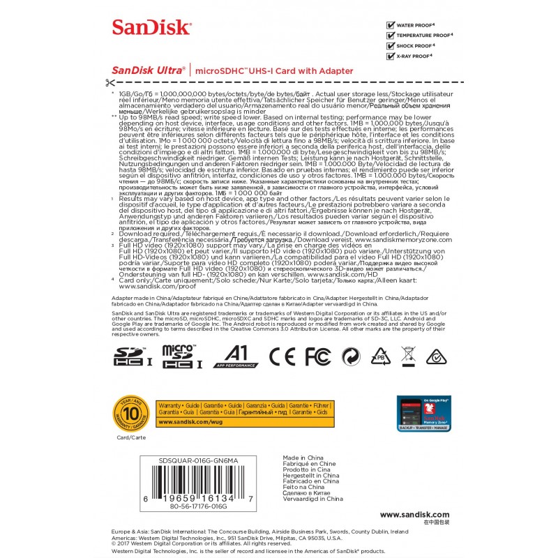 SanDisk Ultra 16 GB MicroSDHC UHS-I Class 10