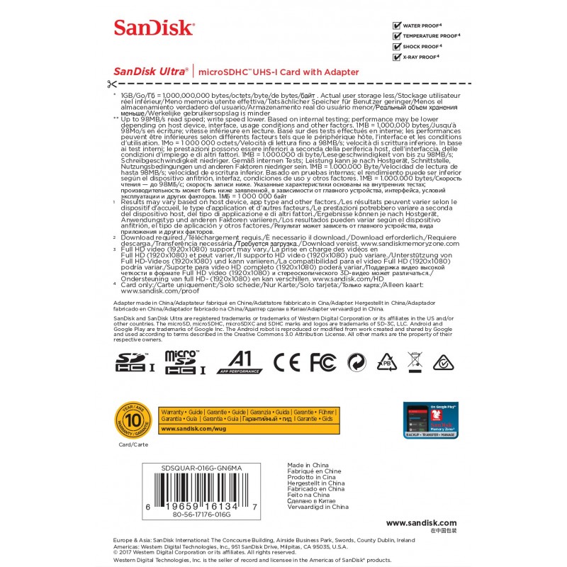 SanDisk Ultra 16 GB MicroSDHC UHS-I Classe 10