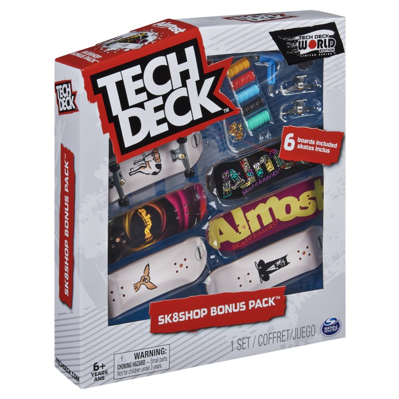 Tech Deck , Sk8shop Fingerboard Bonus Pack, Collectible and Customizable Mini Skateboards (Styles May Vary)