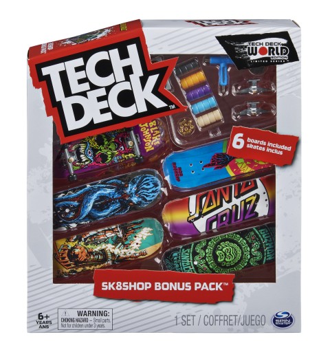 Tech Deck , Sk8shop Fingerboard Bonus Pack, Collectible and Customizable Mini Skateboards (Styles May Vary)