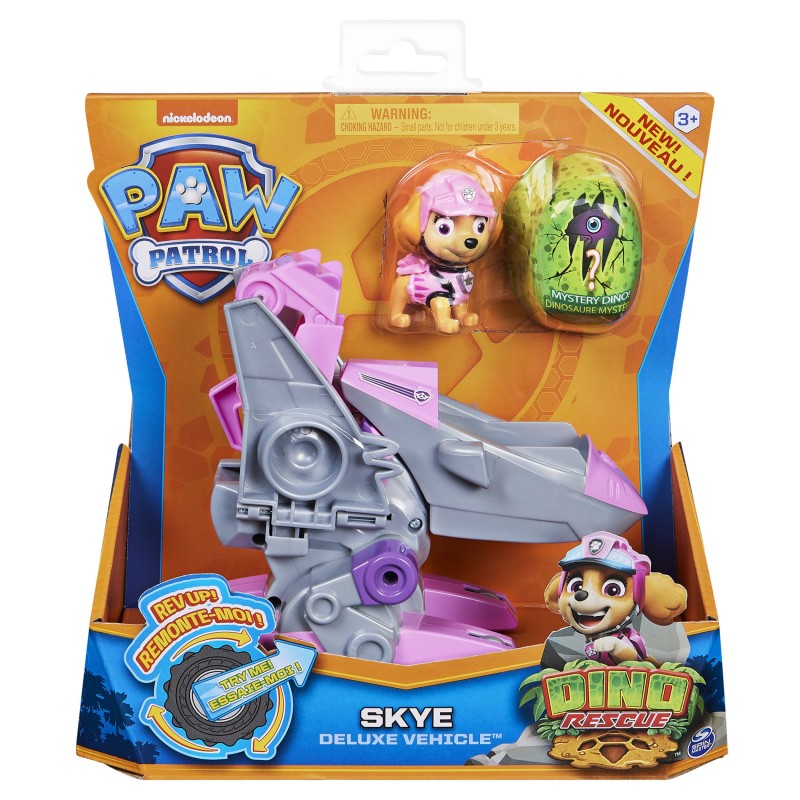 PAW Patrol , Dino Rescue Skye’s Deluxe Rev Up Vehicle with Mystery Dinosaur Figure