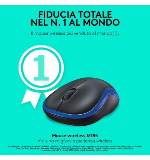 Logitech M185 Mouse Wireless, 2,4 GHz con Mini Ricevitore USB, Durata Batteria di 12 Mesi, Tracciamento Ottico 1000 DPI,