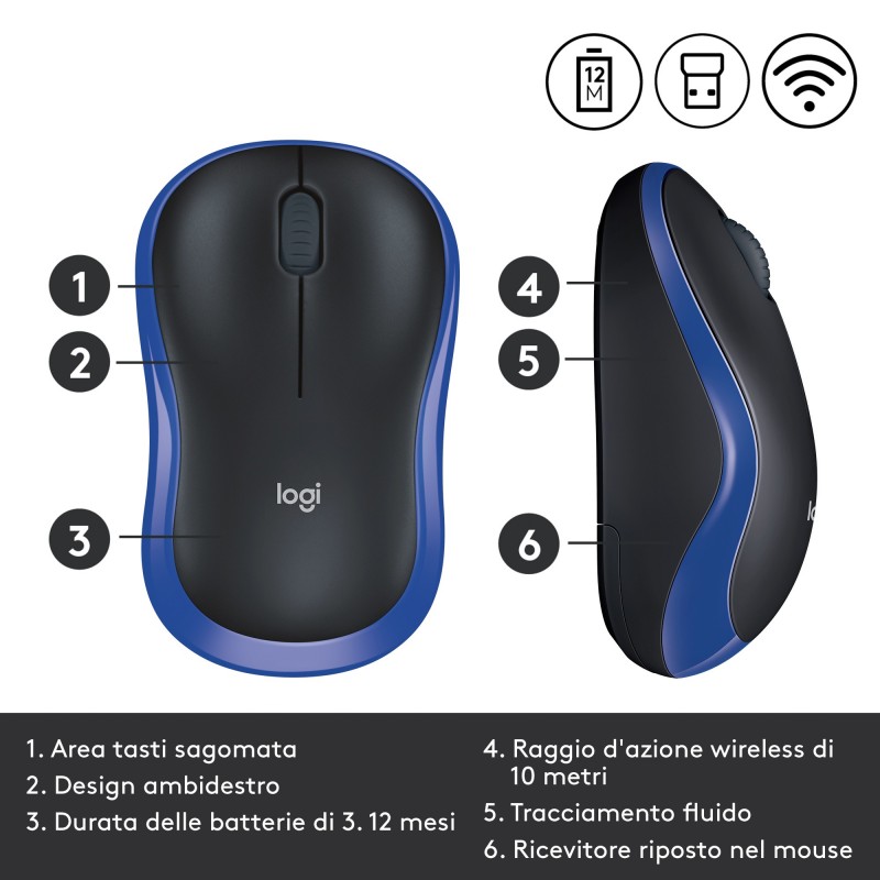 Logitech Wireless M185 mouse Ambidextrous RF Wireless Optical 1000 DPI