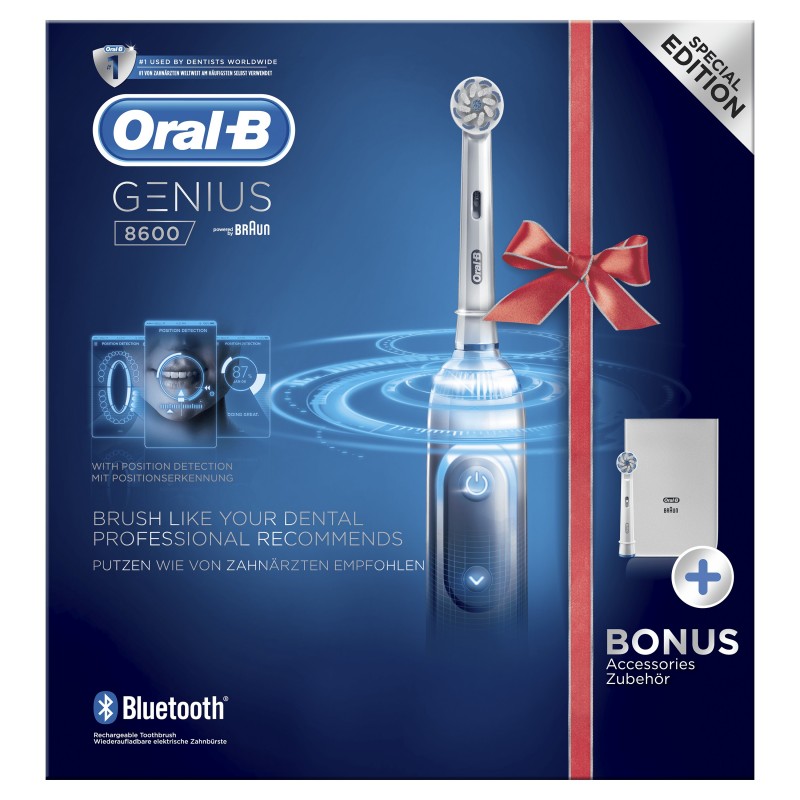 Oral-B Genius 80326257 Elektrische Zahnbürste Erwachsener Rotierende-vibrierende Zahnbürste Silber, Weiß