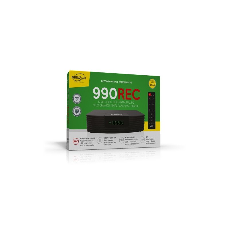 Digiquest DGQ990 HD - Decoder Terrestre Full HD REC - Doppio Telecomando